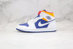 Jordan 1 Mid White Laser Orange Deep Royal Blue